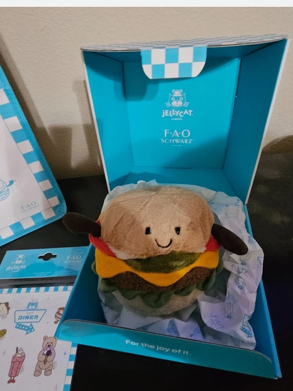 Jellycat Diner Burger Plush with Tote, Pin, Bag & Stickers